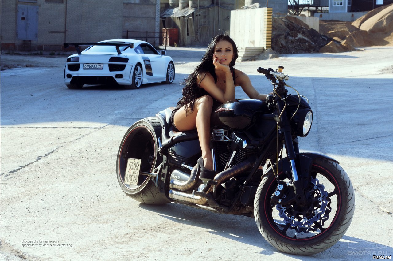 Sexy model Brunettes on a motorcycle in Mersin